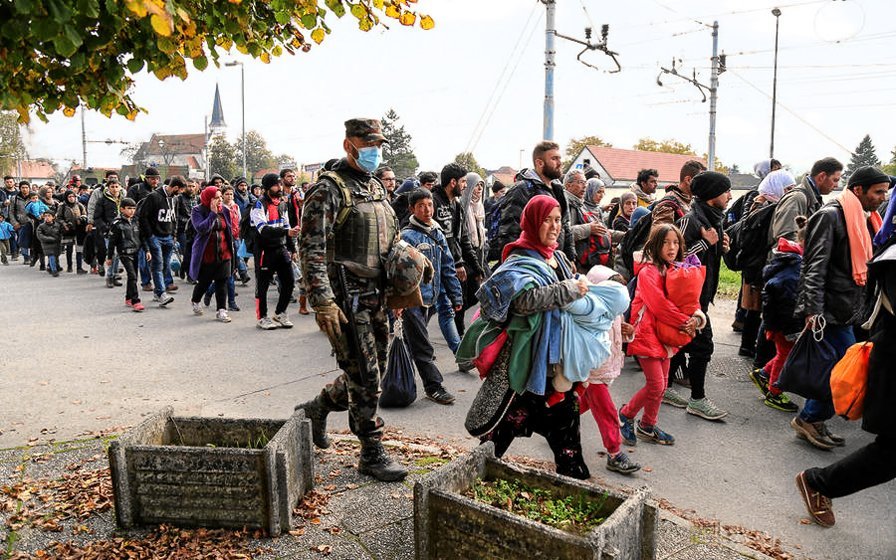 Syrian refugees arriving in Slovenia.